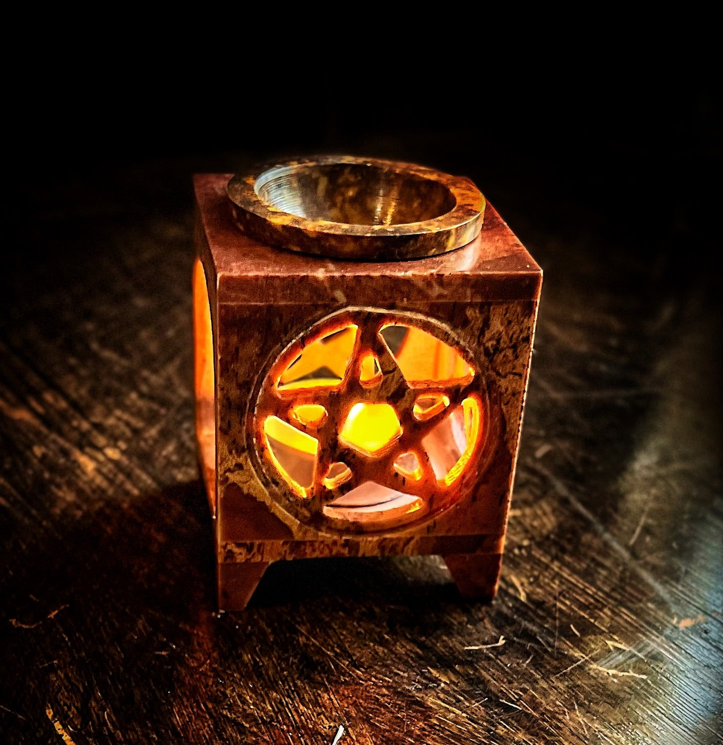 Soap Stone Aroma Lamp Pentacle carved Square 3.5”