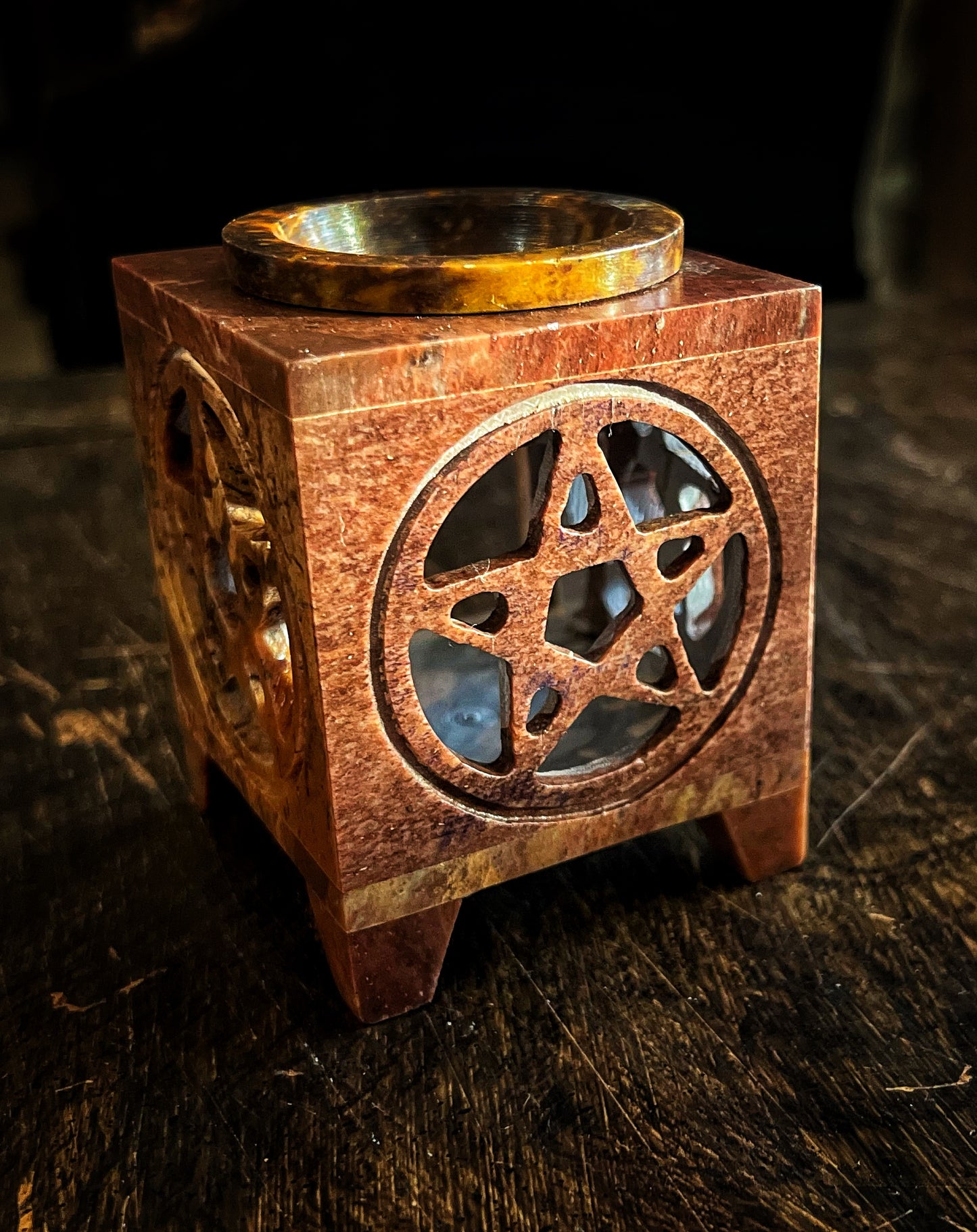 Soap Stone Aroma Lamp Pentacle carved Square 3.5”