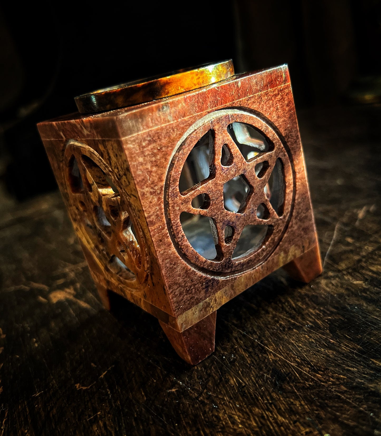 Soap Stone Aroma Lamp Pentacle carved Square 3.5”