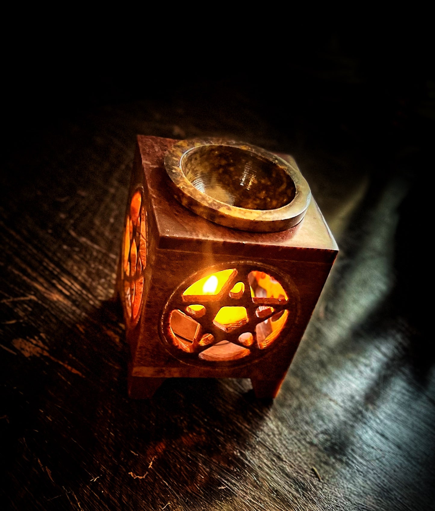 Soap Stone Aroma Lamp Pentacle carved Square 3.5”