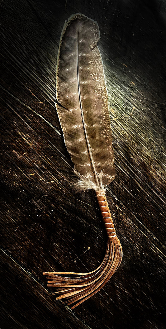 Leather Wrapped Smudging Turkey Feather 10”-12”